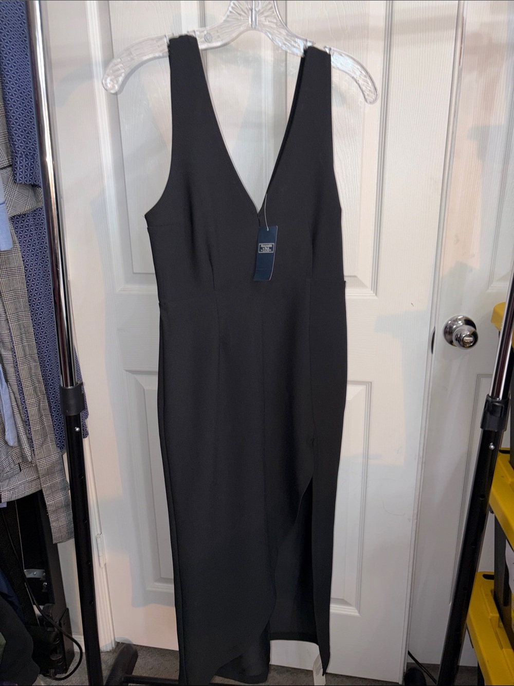 Abercrombie & Fitch Women Midi Dress S Black V-Neck Sleeveless Midi Side Slit